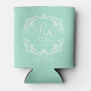 Romantisch Elegant Foliage Monogram Groen Blikjeskoeler