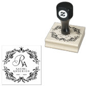 Romantisch Elegant Foliage Monogram Rubber Stamp Rubberstempel (Gestempeld)
