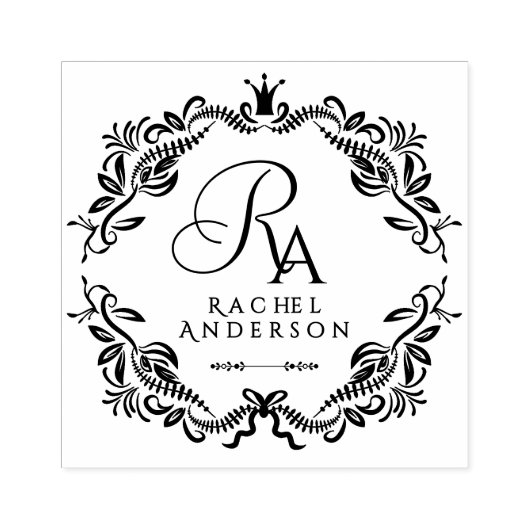 Romantisch Elegant Foliage Monogram Rubber Stamp Rubberstempel (Afrduk)