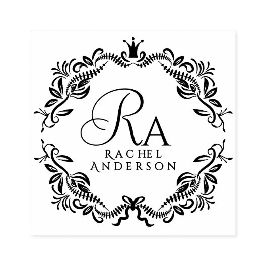 Romantisch Elegant Foliage Monogram Rubber Stamp Rubberstempel (Afrduk)
