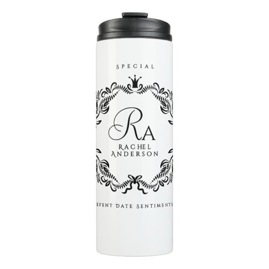 Romantisch elegant gebladerte monogram thermosbeker (Voorkant)