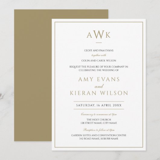 Romantisch Elegant Goud Klassieke Monogram Huwelij Kaart (Voorkant / Achterkant)