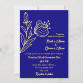 Romantisch elegant gouden bloem koninklijk blauw kaart (Voorkant)