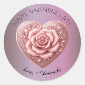 Romantisch Elegant Hart Roos Metaal Valentijnsdag Ronde Sticker (Voorkant)