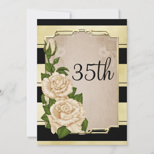 Romantisch Elegant Ivoor Rozen Gold Framed 35th Kaart (Voorkant)