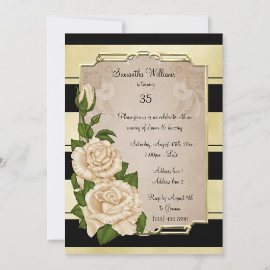Romantisch Elegant Ivoor Rozen Gold Framed 35th Kaart (Achterkant)