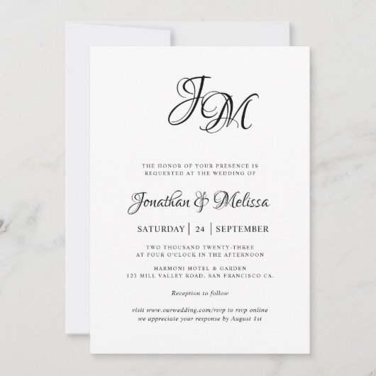 Romantisch Elegant Monogram Script Fotobruiloft Kaart (Voorkant)