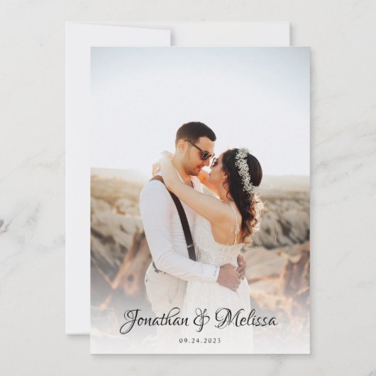 Romantisch Elegant Monogram Script Fotobruiloft Kaart (Achterkant)