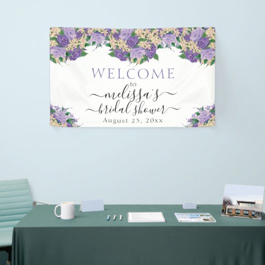 Romantisch Elegant Paarse Bloemen Vrijgezellenfees Spandoek (Beurs)