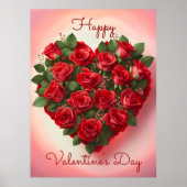 Romantisch Elegant Red Roses Heart Valentijnsdag Poster (Voorkant)