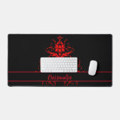 Romantisch, Elegant Rood Damask gepersonaliseerd Bureaumat (Keyboard & Muis)