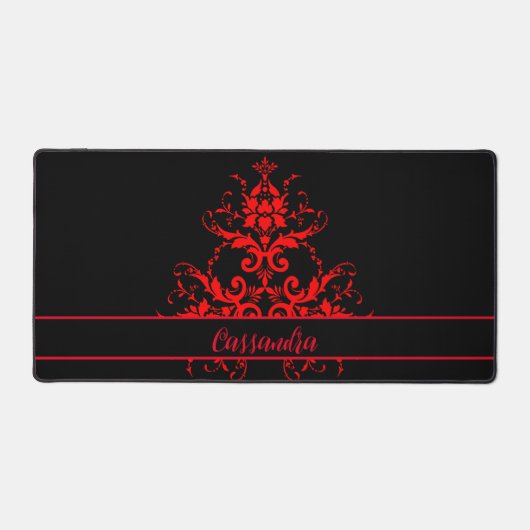 Romantisch, Elegant Rood Damask gepersonaliseerd Bureaumat (Voorkant)