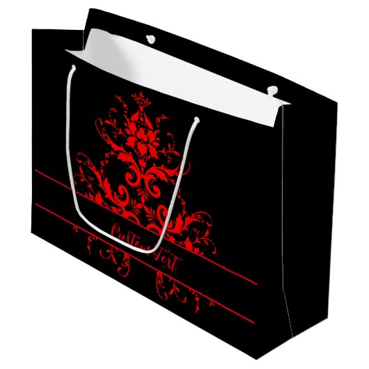 Romantisch, Elegant Rood Damast Groot Cadeauzakje (Voorkant Gekanteld)