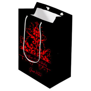 Romantisch, Elegant  Rood Damast Medium Cadeauzakje