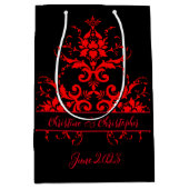 Romantisch, Elegant Rood Damast Medium Cadeauzakje (Voorkant)