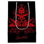 Romantisch, Elegant Rood Damast Medium Cadeauzakje (Achterkant)