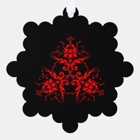 Romantisch, Elegant  Rood Damast Ornament Kaart (Achterkant)