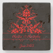 Romantisch, Elegant  Rood Damast Stenen Onderzetter (Voorkant)