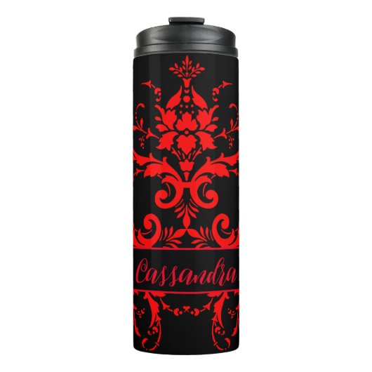 Romantisch, Elegant Rood Damast Thermosbeker (Voorkant)