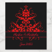 Romantisch, Elegant  Rood Damast Wijn Etiket (Enkel label)