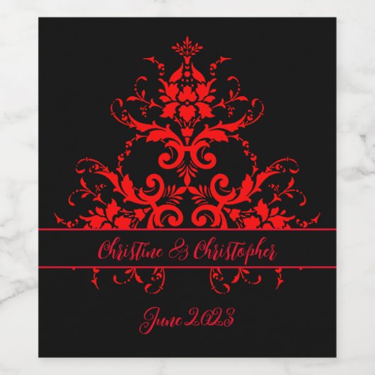 Romantisch, Elegant  Rood Damast Wijn Etiket (Enkel label)