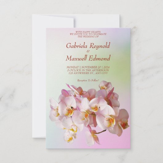 Romantisch Elegant Roos Witte Orchideeën Bruiloft Kaart (Voorkant)