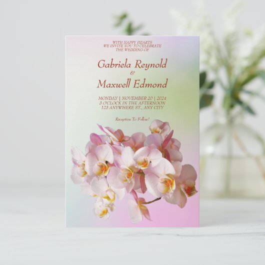 Romantisch Elegant Roos Witte Orchideeën Bruiloft Kaart (Staand voorkant)