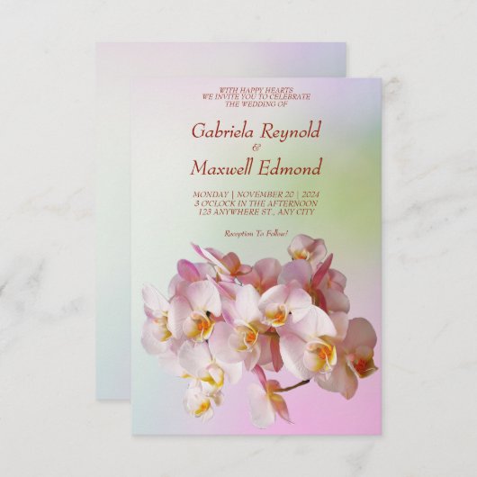 Romantisch Elegant Roos Witte Orchideeën Bruiloft Kaart (Voorkant / Achterkant)