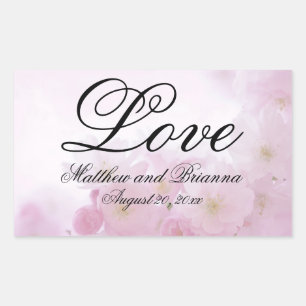 Romantisch Elegant Roze Bloemen Liefde Bruiloft Rechthoekige Sticker