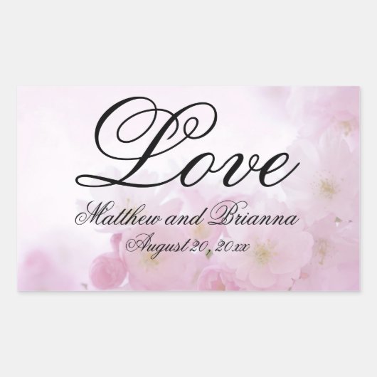 Romantisch Elegant Roze Bloemen Liefde Bruiloft Rechthoekige Sticker (Voorkant)