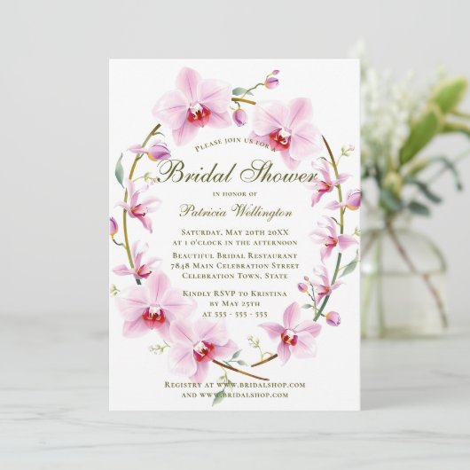 Romantisch Elegant Roze Orchideeën Vrijgezellenfee Kaart (Staand voorkant)