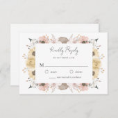 Romantisch Elegant Rustiek Bloemen Neutraal Huweli RSVP Kaartje (Voorkant / Achterkant)
