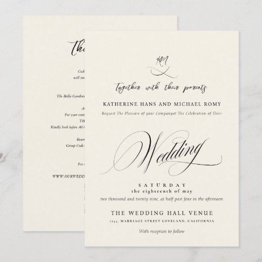 Romantisch Elegant Schrift Calligrafie Bruiloft Kaart (Voorkant / Achterkant)
