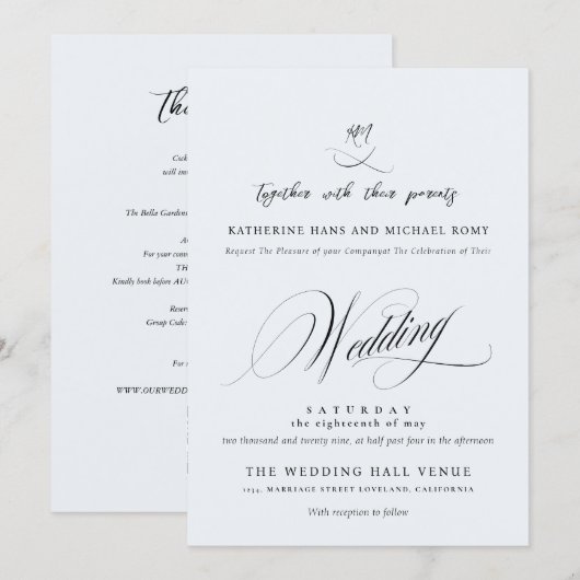 Romantisch Elegant Schrift Calligrafie Bruiloft Kaart (Voorkant / Achterkant)