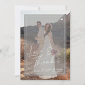 Romantisch elegant script 2 foto's overlay bruilof bedankkaart (Voorkant)