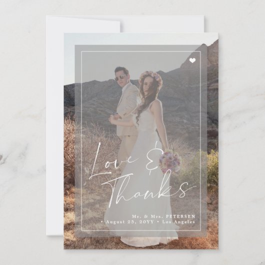 Romantisch elegant script 2 foto's overlay bruilof bedankkaart (Voorkant)