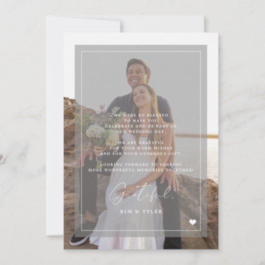 Romantisch elegant script 2 foto's overlay bruilof bedankkaart (Achterkant)