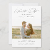 Romantisch Elegant Script Rustiek Strand Foto Huwe Save The Date (Voorkant)