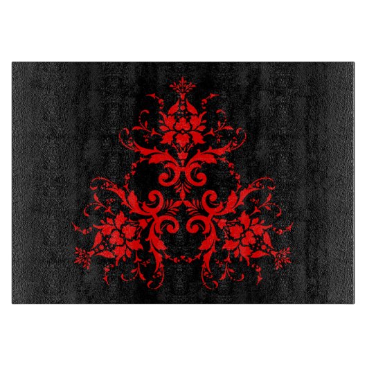 Romantisch, Elegant Vintage Damast Rood Goth Snijplank (Voorkant)