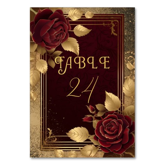 Romantisch Elegante Bourgondische Rode Roos & Goud Kaart (Achterkant)