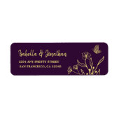 Romantisch elegante gouden bloem paarse bruiloft etiket (Voorkant)