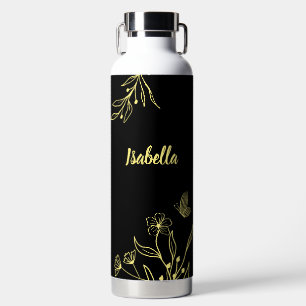Romantisch elegante gouden bloem zwarte waterfles