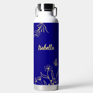 Romantisch elegante gouden bloemenkoning blauw waterfles
