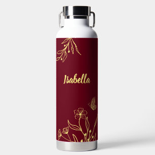 Romantisch elegante gouden bloemrijke maroon  waterfles