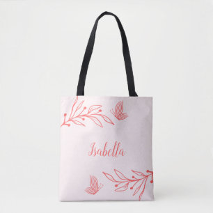 Romantisch elegante koraalroze bloemen  tote bag