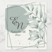Romantisch Ellegant Monogram Groene Bladeren Bruil Wijn Etiket (Enkel label)