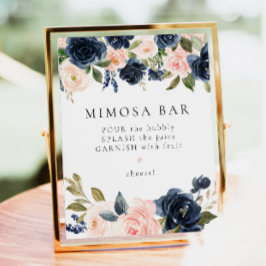 Romantisch en Sweet Navy Floral Mimosa Bar teken Poster
