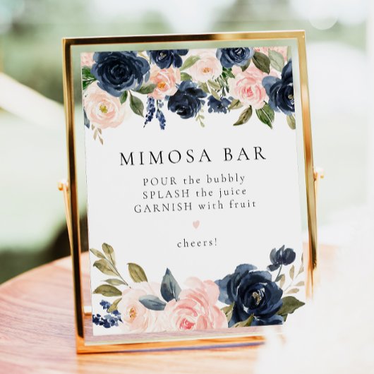 Romantisch en Sweet Navy Floral Mimosa Bar teken Poster