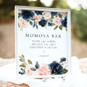 Romantisch en Sweet Navy Floral Momosa Bar teken Poster