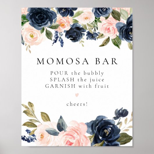 Romantisch en Sweet Navy Floral Momosa Bar teken Poster (Voorkant)